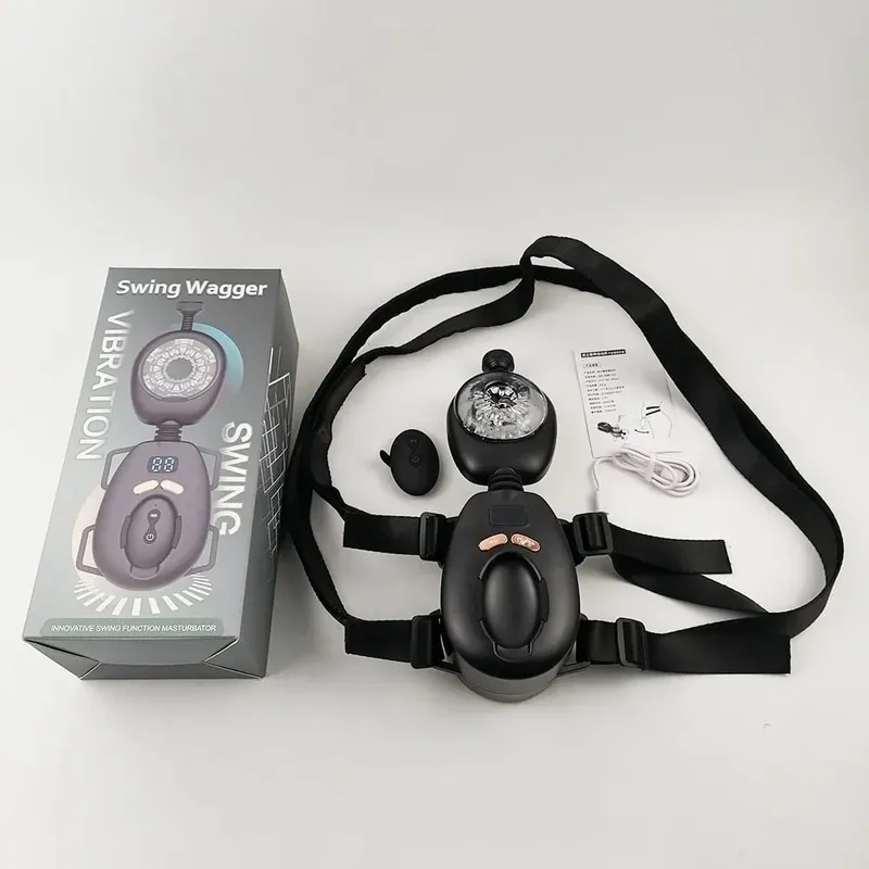 Thrusting Vibrating ชายผู้สำเร็จความใคร่ด้วยตนเองพร้อมเข็มขัดสวมใส่รีโมทคอนโทรลแฮนด์ฟรีอวัยวะเพศชาย Stroker เพศของเล่นสำหรับผู้ชายผู้ใหญ่
