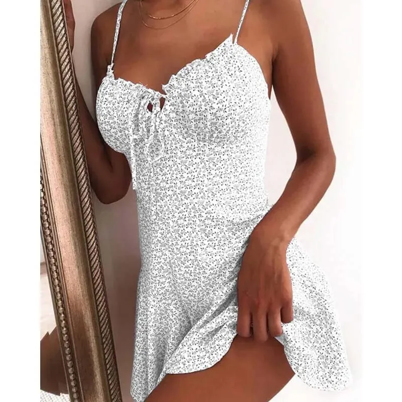 Floral Print A Line Mini Dresses Sexy Lady Dating Camisole Strapless Backless Dress Boho Solid Beach Clothing — image 5
