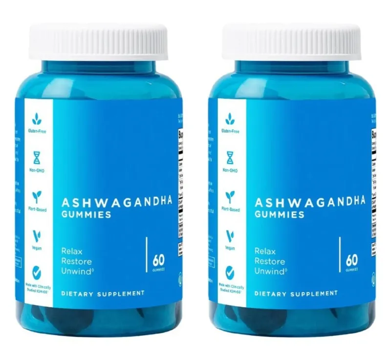3-Pack Gummies Sæt: Ashwagandha til afstressning af tarmsundhed Probiotika + ACV Detox Vegansk Glutenfri Supplement 60 Ct hver