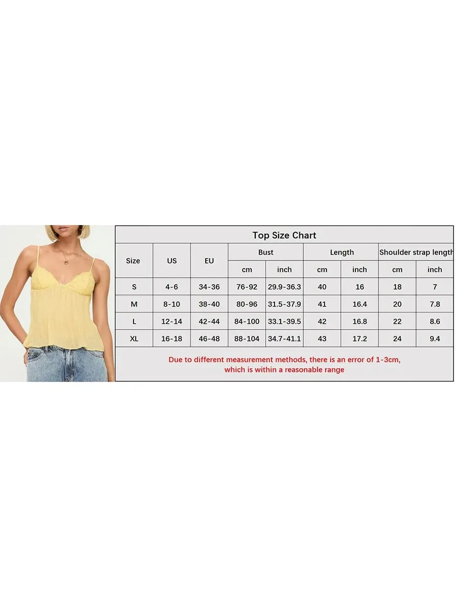 Combhasaki Women's Y2K Pleated Babydoll Camisoles Front Mini Bow Decor Adjustable Spaghetti Straps Lace V-Neck Ruffled Hem Tops — image 8