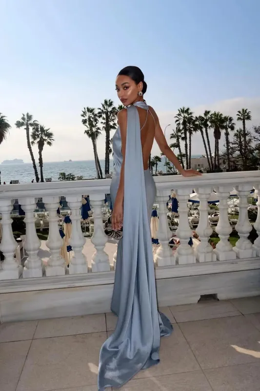 Ribbon Hanging Neck Long Dresses Women Printed Sleeveless Backless Slim High Waist Halter Party Dress 2025 New Hip Package Robe