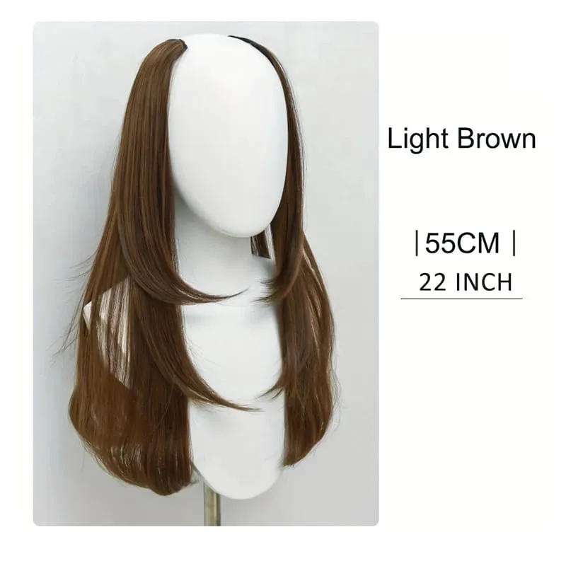 22Inch Synthetic Hair Extensions Blends Well Long Layered Straight Wavy V-Shaped Hairpieces Brown Hair Extension