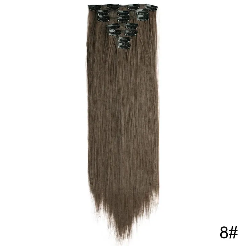 Long Straight 16 Clip In Synthetic Hair Extensions 7Pcs/Set Natural Blonde Heat Resistant Hairpieces For Women — image 12