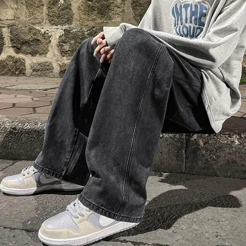 2026 Men's Jeans Korean Version Student Casual Pants High Street Straight Loose Wide Leg Jeans Black Grey Blue Baggy Jeans — image 10