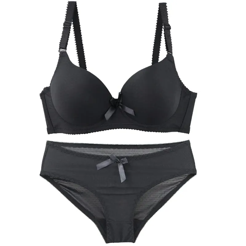 2025 New Sexy Bow Sweat Absorption Plus Size Bras Set Solid Smooth Seamless Breathable ABC Cup Underwear Plus Up Lingerie