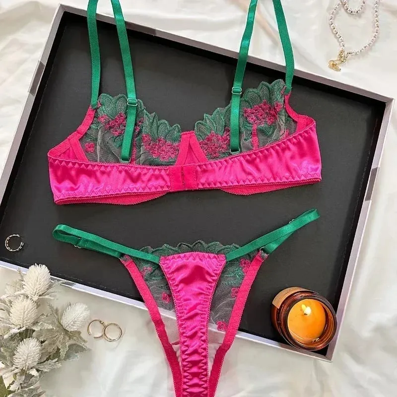 2-piece women's black comfortable lightweight semi transparent lingerie set Fancy Lingerie Floral Lace Bra Set Luxury Underwear — image 7
