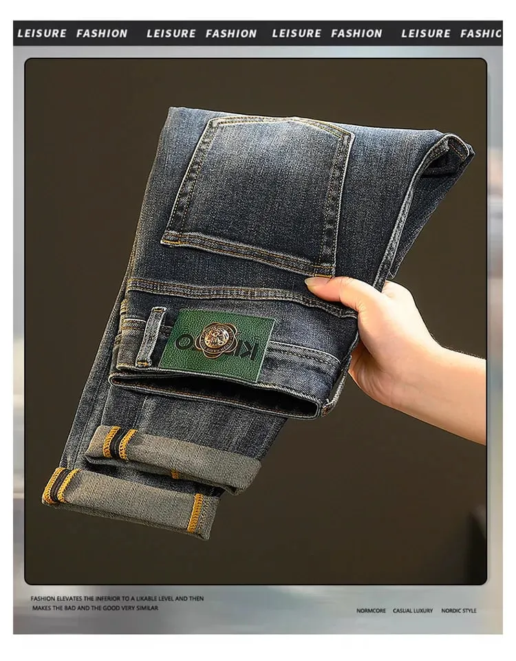 High-End Jeans Men's Versatile Washed Denim Clothing Fashion Casual Tappered Spring and Autumn Light Luxury Thick Trousers — image 8