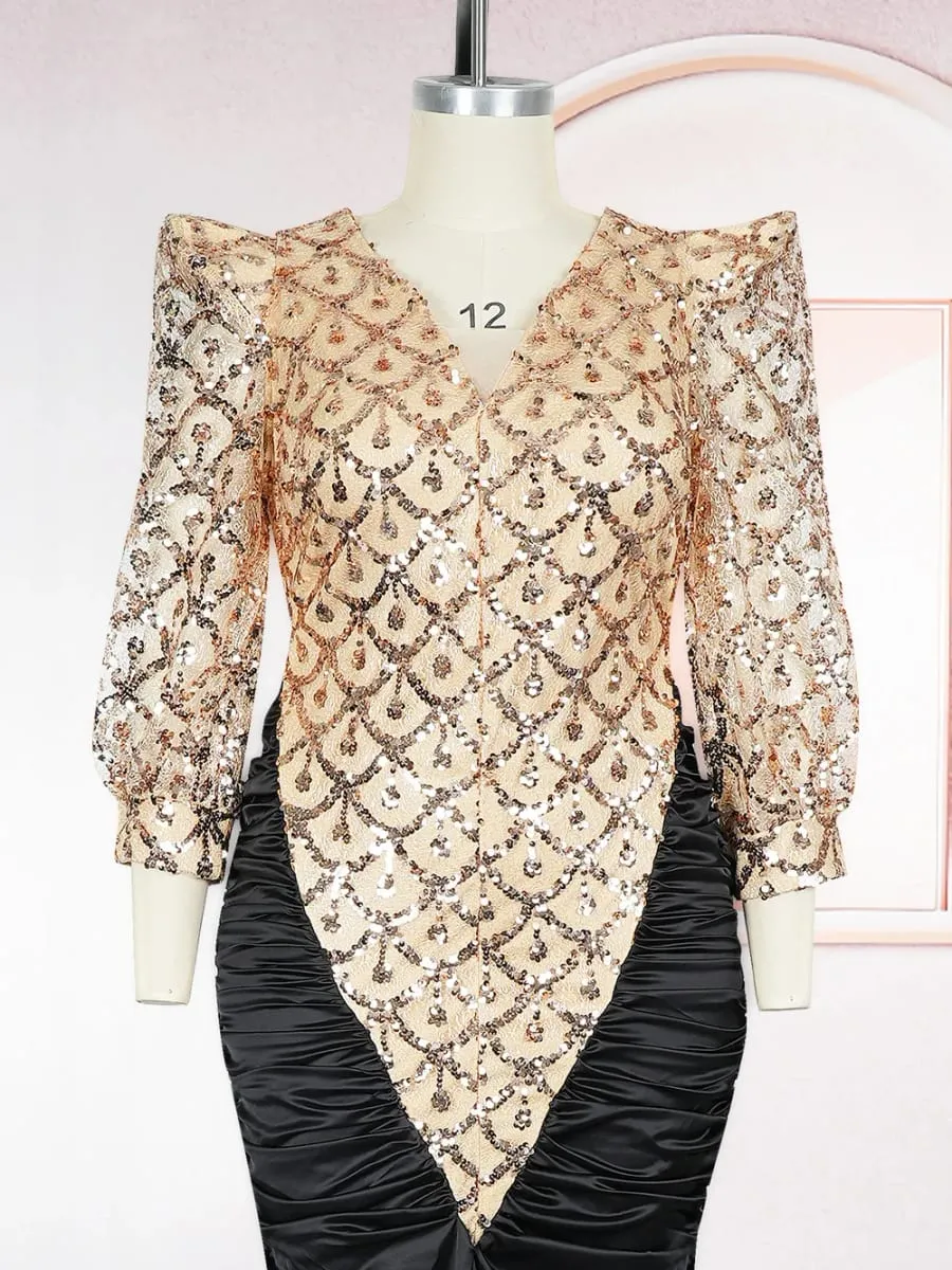 Gaun Pesta Mewah Wanita Elegan Dashiki Sequin Bodycon Jubah Perkahwinan Prom Ulang Tahun Pakaian Petang 2026 Pakaian Musim Bunga Afrika