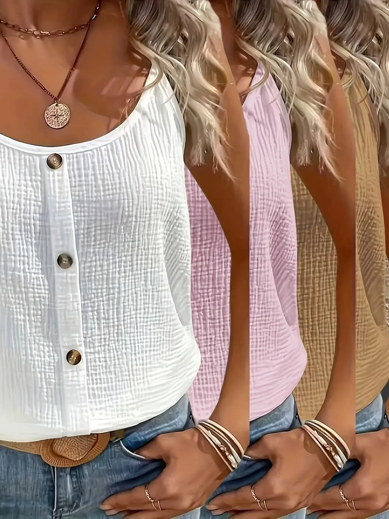 Summer Solid Color Stretchy Comfortable Camisole Tank Top 3pcs Set for Home Outings Travel and Vacations — image 6