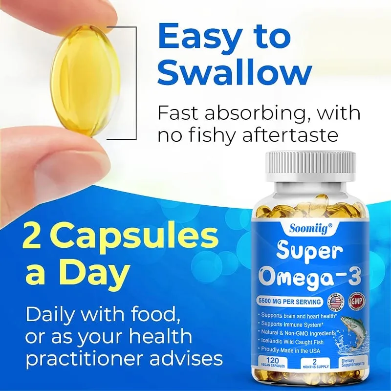 Omega 3 Fish Oil - with DHA & EPA - Supports Brain Nervous System Cardiovascular Skin Health Antioxidant - 120 Capsules — image 6