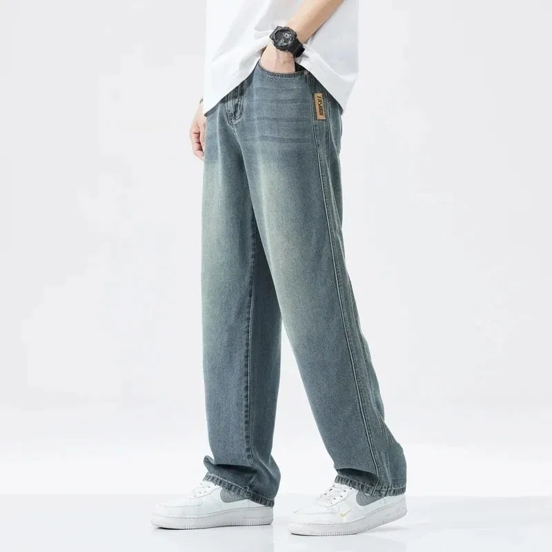 Stretch Jeans Men's 2024 New Lyocell Fabric High Quality Soft Loose Wide Pants Elastic Waist Casual Denim Trousers Streetwear — image 3