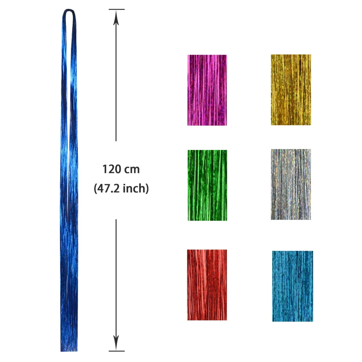 47 Inches Shiny Hair Tinsel 200 Strands/Pack Sparkle Glitter Hair Extensions Tool for Braiding Women Girls Hair Accessories — image 3