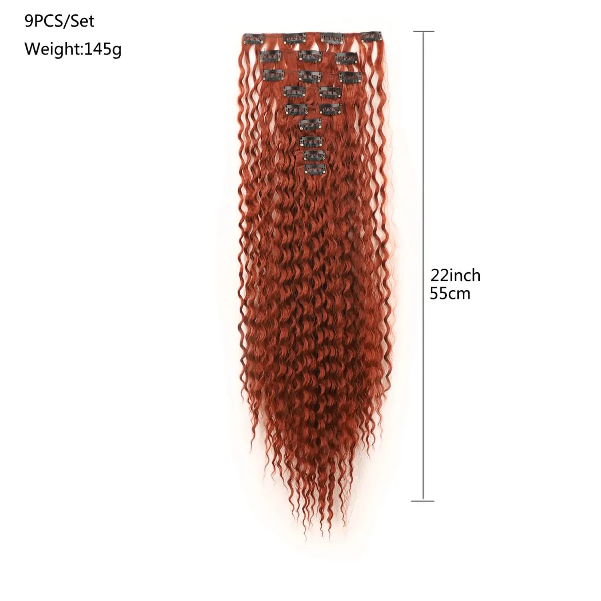 22 Inch Curly Thick Synthetic Hair Extensions Clip in 9Pcs/Set 145g Full Head Black Brown Color
