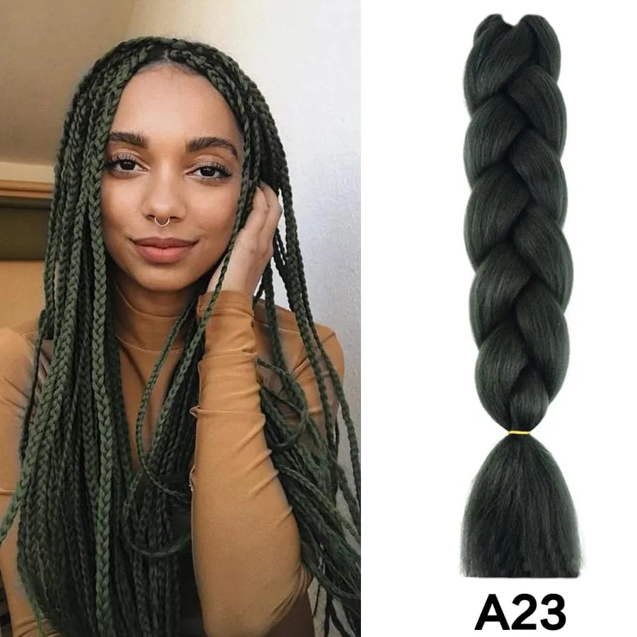 24 Inch Synthetic Jumbo Braid Pure And Ombre Braiding Hair Extensions For Women DIY Jumbo Hair Braids Black Green Gray Brown — image 27