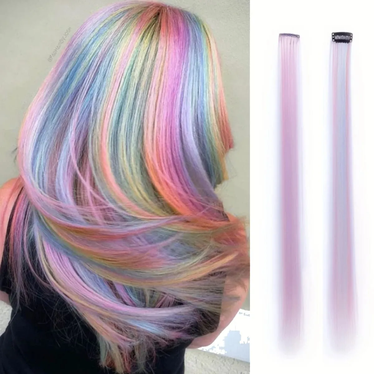 Clip in Hair Extensions 22 Inch Colored Hair Extensions Party Highlights Long Straight Synthetic Hairpieces for Women Kids Girl — image 13