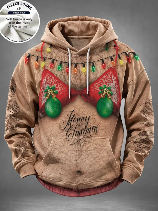 Men Fleece Lined Hoodie Angry Santa Chimney Print Pullover Hooded Sweatshirt Christmas Party Hoody — image 7