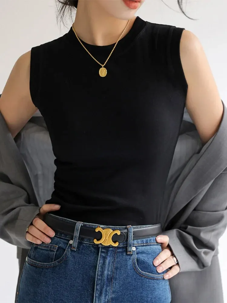 Camisole Vest for Women Cotton Round Neck Colourful Basic Sleeveless Undershirt Tops Tees with Coverage for Side Cleavage — image 8