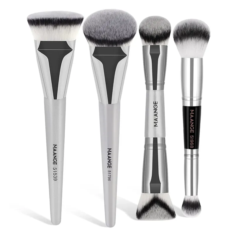 4pcs Makeup Brushes 2pcs Dual-ended Concealing Blush Brushes 2pcs Flat Top Angled Foundation Brushes Kit for Gifts Girls