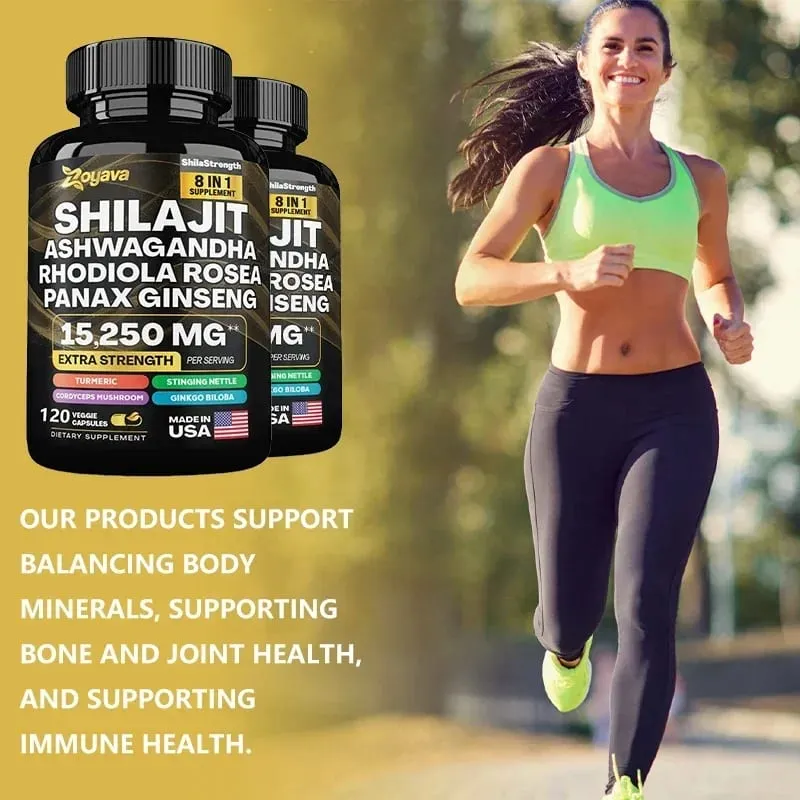 Himalaya Shilajit Ginseng Rhodiola Rosea and Ashwagandha Extract 15250mg High Strength Capsules Non-GMO Energy Immunity Joints