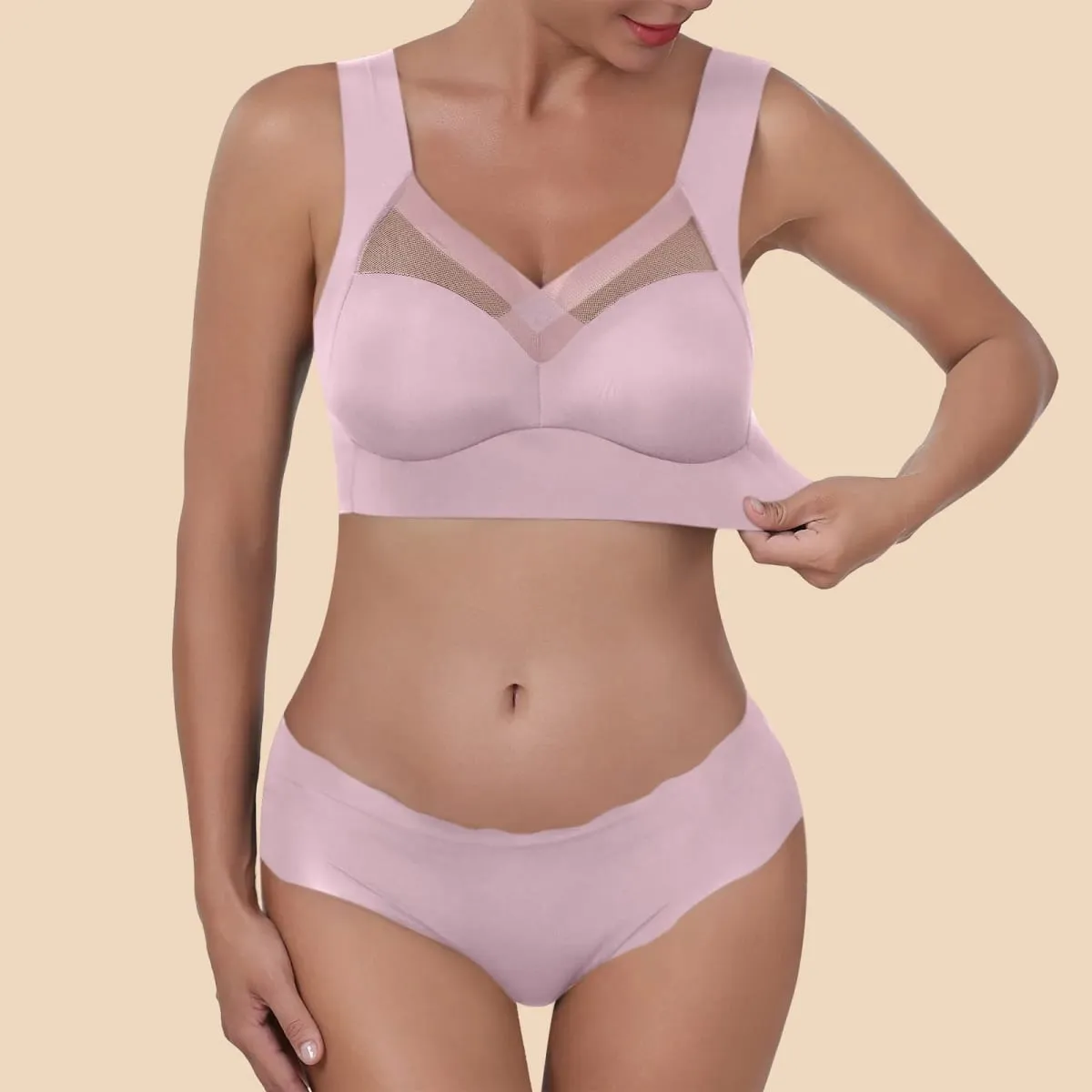 Set di biancheria intima senza cuciture da donna Set di t-shirt di bellezza con retro sottile in seta di ghiaccio senza fili e set di slip lisci. Abiti di lingerie in tinta unita — image 6