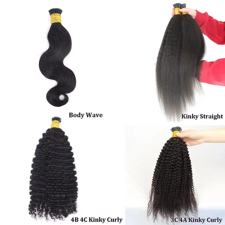 100g 4B 4C Afro Kinky Curly I Tip Human Hair Extensions For Women Brazilian Remy Hair 1g strand Easy Stick Micro LiIk I Tip Hair — image 6
