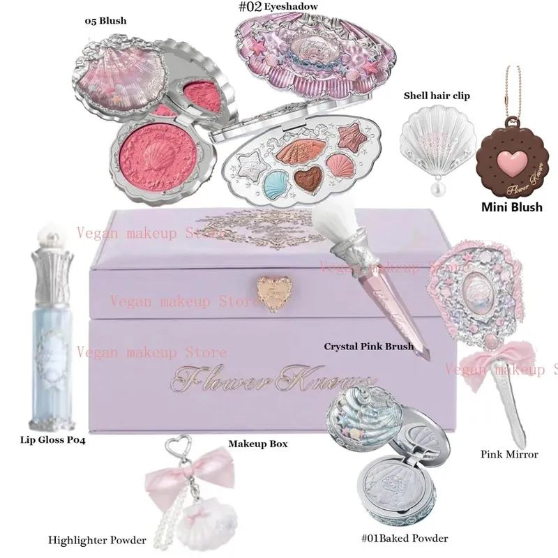Flower Know Shell Jewelry All-In One Gift Set Makeup Set Full Professional Eyeshadow Blush Baked Powder 10pcs Flowerknows Kits — image 4