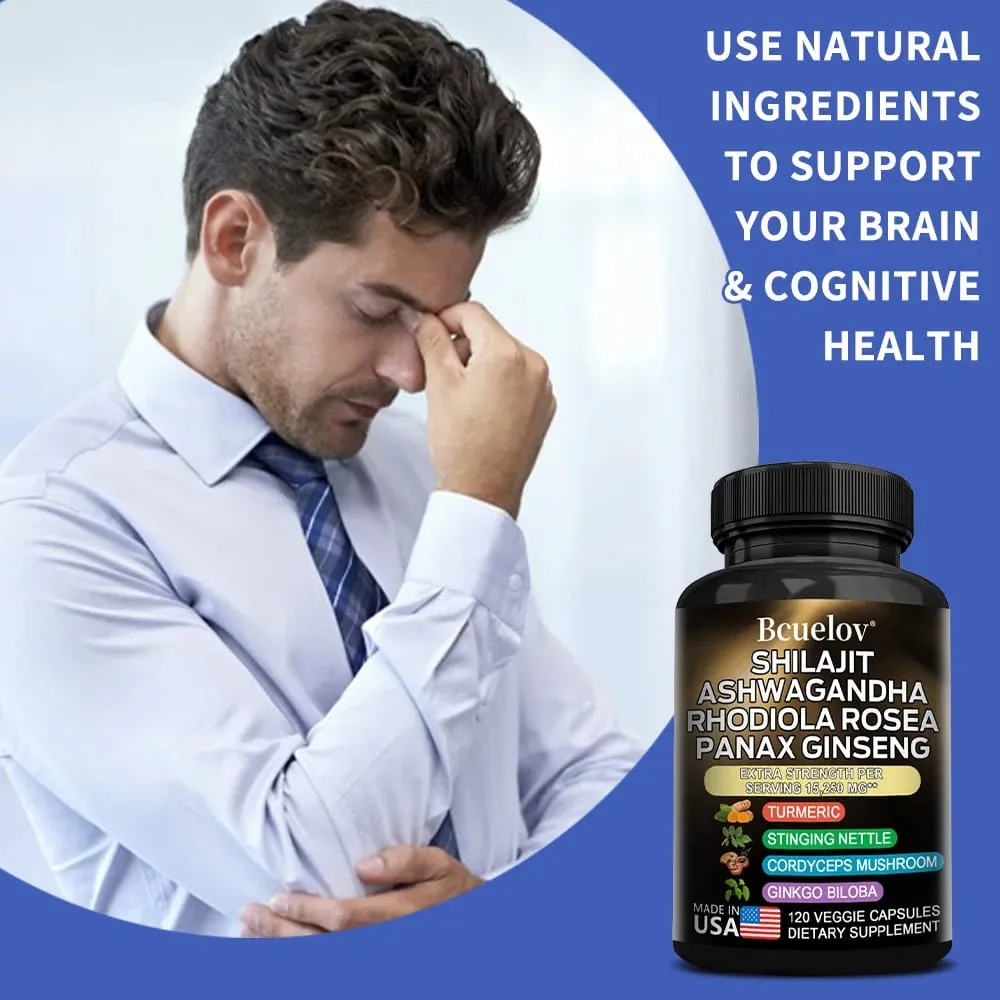 Shilajit Ashwagandha Rhodiola Rosea Ginseng High Concentration Formula Promotes Digestive System Brain Joint Health Supplement