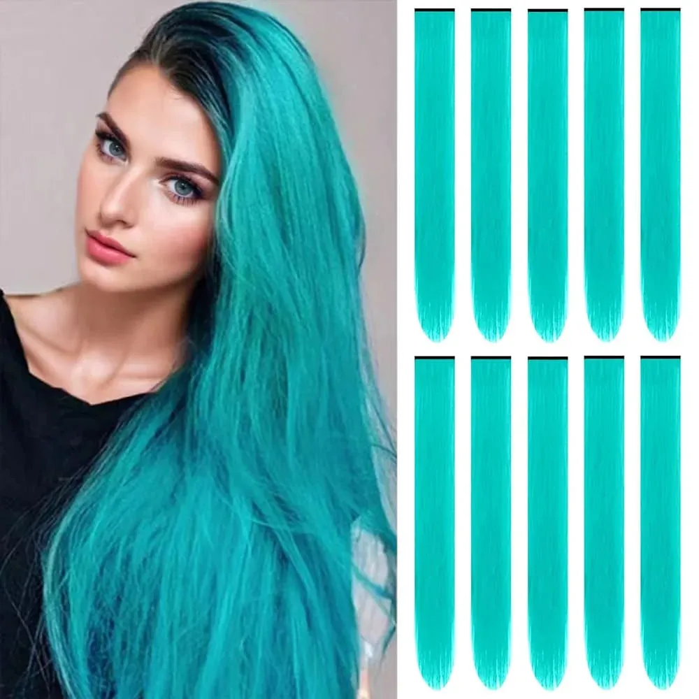 10Pieces 22 inch Colored Hair Extensions Multi-colors Party Highlights Clip in Synthetic Hair Extensions — image 12