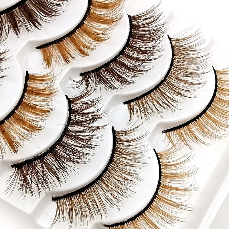 5Pairs Mix Brown Eyelashes Coffee Color Fake Lashes Blonde False Colored Eye Lash Extension Long Natural Faux Mink Cils — image 5