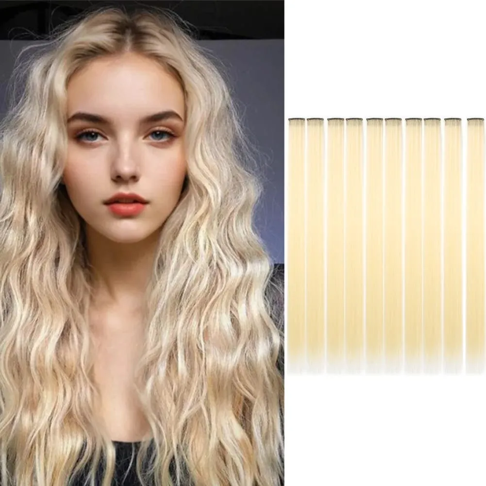 10PCS/Pack Colored Party Highlights Clip in Hair Extensions for Girls 22 Inches Omber colors Straight Hair Synthetic Hairpieces
