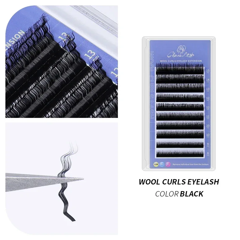 3D Curly Wool Lashes Curl Cat Eye Eyelashes Fluffy Thick Fasle Eyelashes Natural Long Handmade Eye Lashes Extension