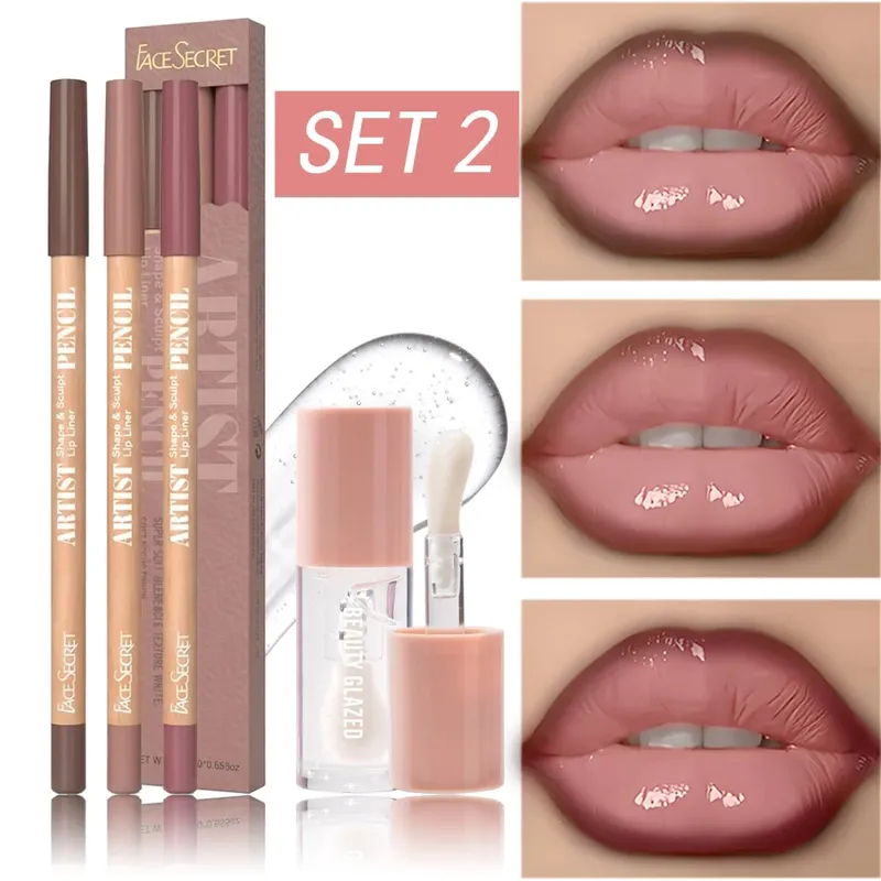 4Pcs Lip Liner & Lip Gloss Set Waterproof Long-lasting Smudge-proof Smooth Daily Lip Makeup Kit — image 8