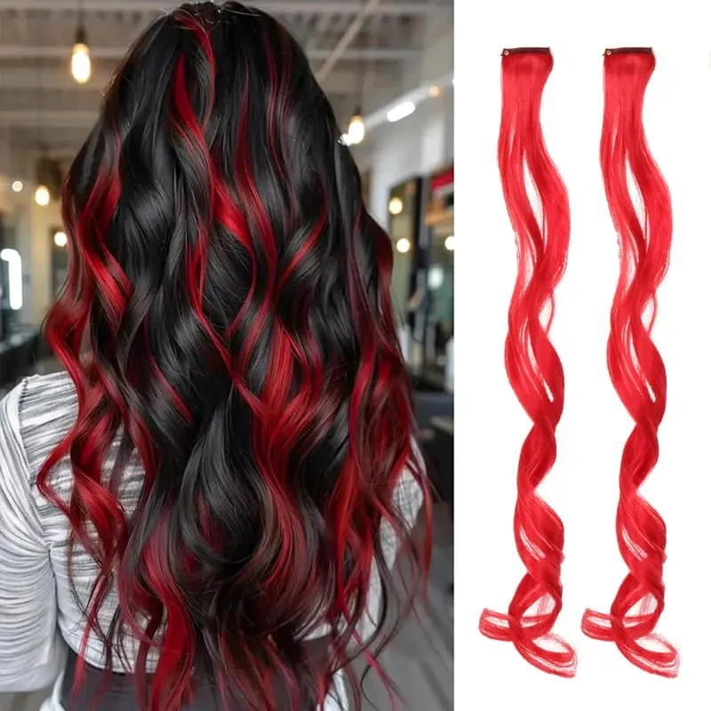 2 PCS Colorful Hair Extensions Curly Synthetic Hair Patches Rainbow Neon Party Highlights Suitable for Girls