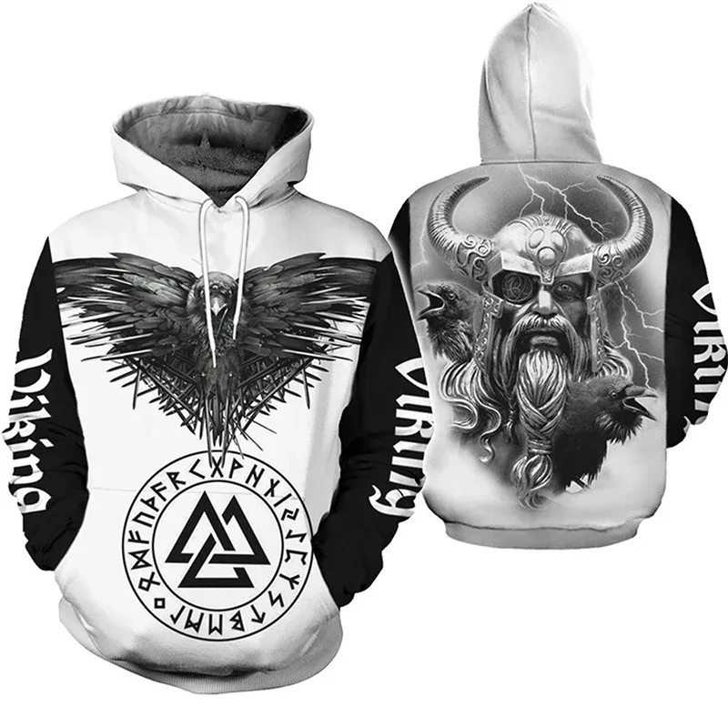 2024 Mens Hoodies Eagle Tattoo Pattern Vikings 3D Printed Fashion Casual Harajuku Hip Hop Autumn And Winter Oversized Sudaderas — image 9