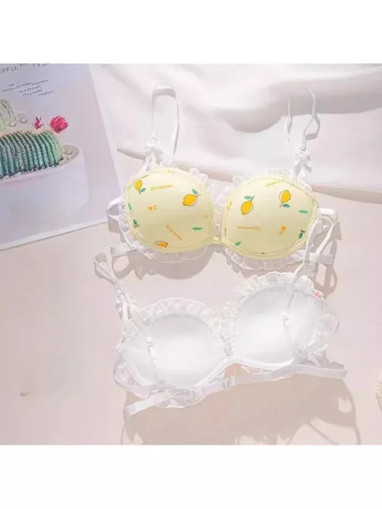 Strawberry 100% Lolita Collection Small Breasts Thin Cartoon Print Underwear Without Wire Back Pure Desire Bra Cover — image 2