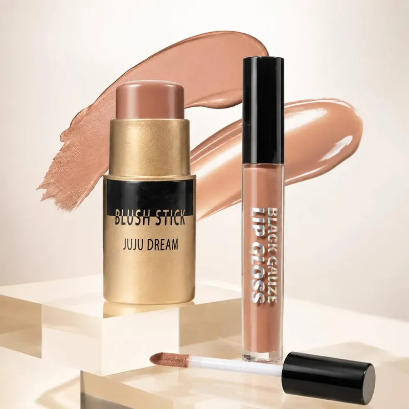 Lipstick Blush Makeup Set Moisturizing Lip Gloss Liquid Blush High Pigment Long Lasting Nude Makeup