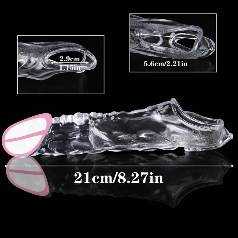 Genanvendelig Tranaparent penis ærmeforstørrelse Forsinkelse Ejakulation Blød TPE Dragon Scales Clear Cock Sleeve Voksen sexlegetøj til mænd — image 8