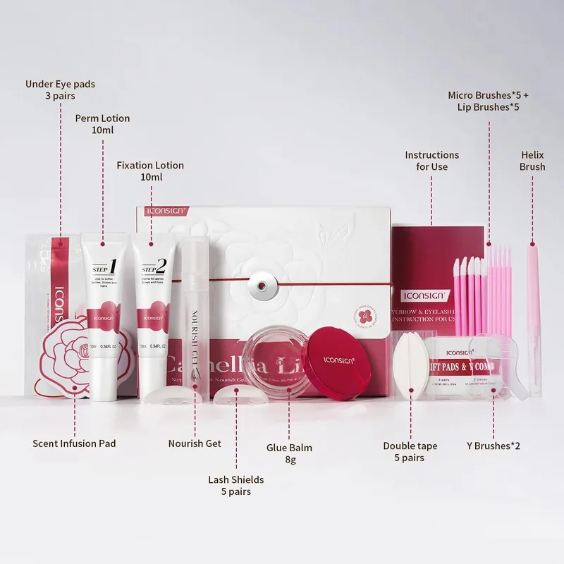 มังสวิรัติ Camellia ดอกไม้ Eyelash Lift Kit 8-12 min Quick Gentle Curly ไม่มีความเสียหายขนตา Brow Care ของขวัญชุดความงาม — image 6