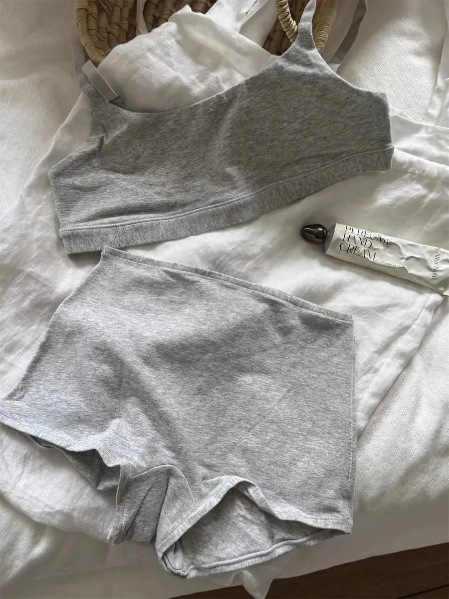 Vintage Cotton Thể Thao Bộ Áo Ngực Người Phụ Nữ Điều Chỉnh-Dây Đeo Áo Ngực Đúc + Eo Thấp Quần Sịp Boxer Chắc Chắn Đơn Giản Độ Đàn Hồi Cao bộ Đồ Lót Ren — image 6