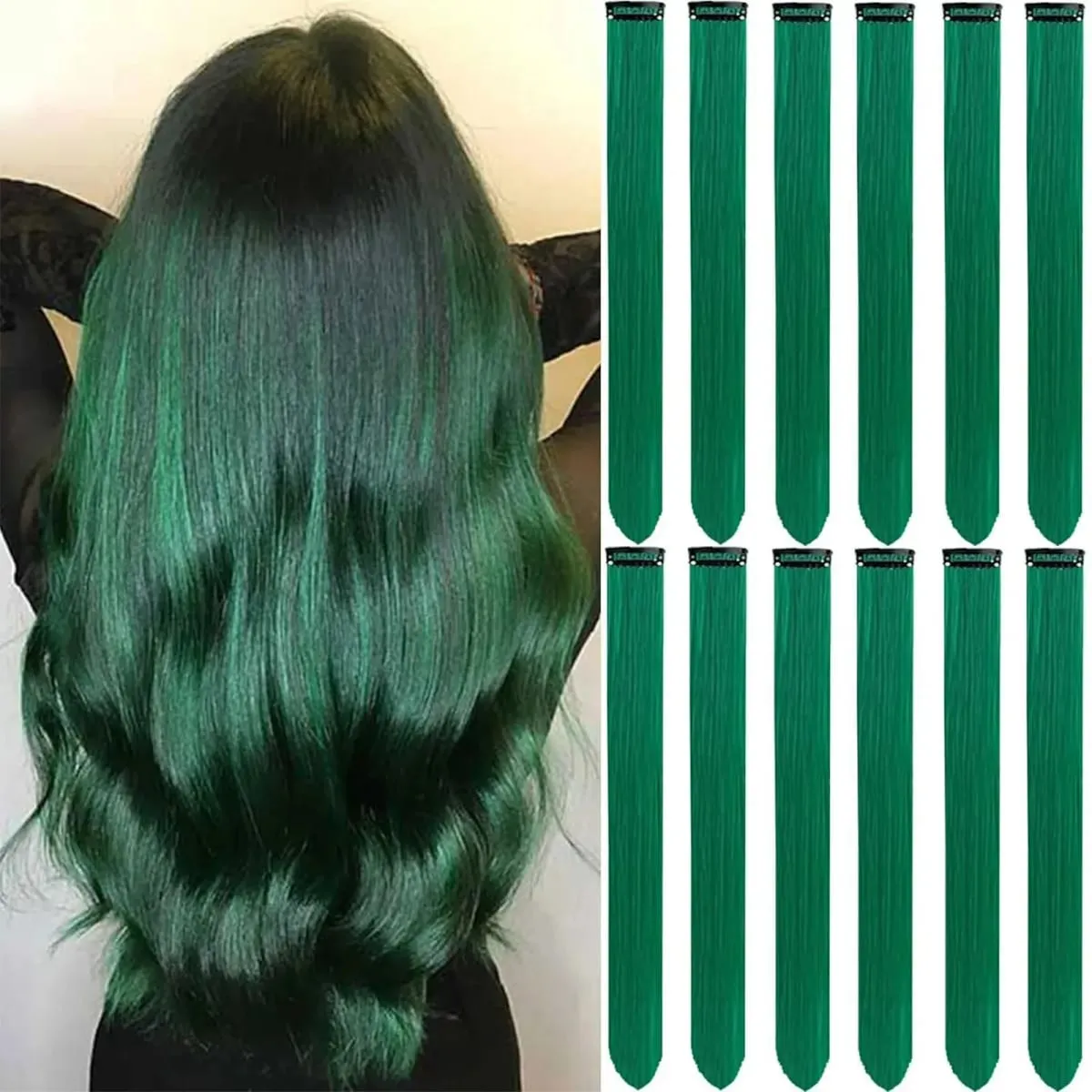 Clip in Hair Extensions Colored Party Highlights 22 inches 6pcs/pack Multi-colors Straight Hair Synthetic Hairpieces Royal Blue — image 9