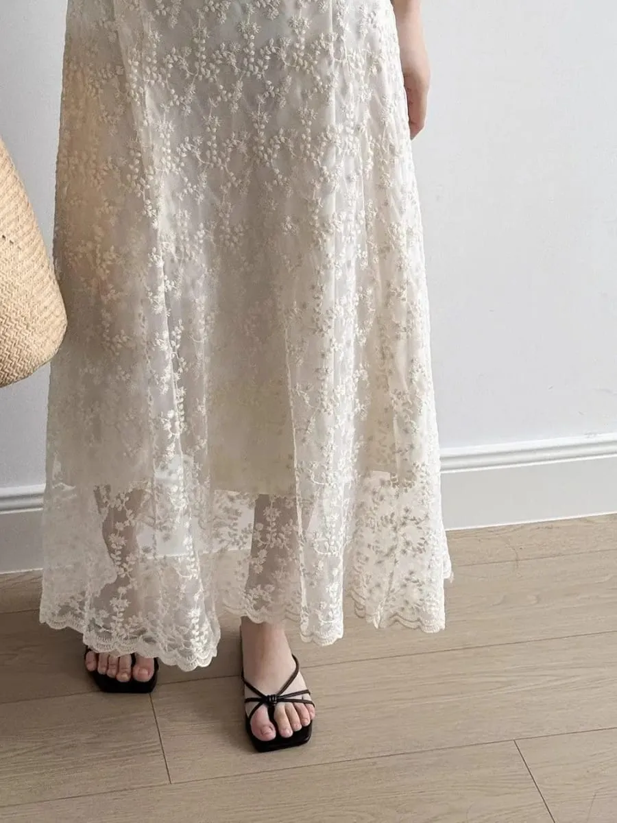 Lace Sling Dress Women Summer New Embroidered Sweet Simple Basic Party Elegant Female Sleeveless Long Dress — image 5