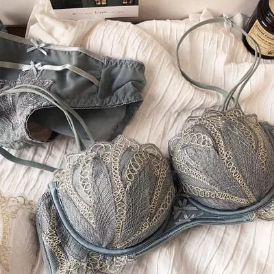 Sexy Embroidery Lace Shell Half Cup Small Breasts Push Up Bra Set Thicken Adjustable Pad Brassiere Panties Girls Underwear — image 8