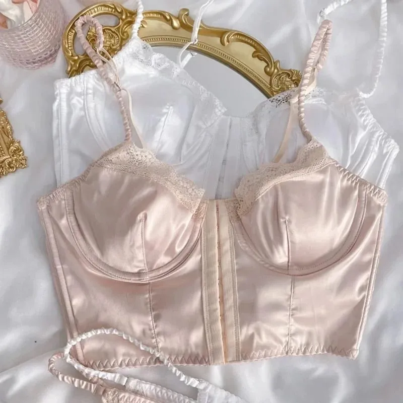 Satin front buckle fishbone underwear summer thin lingerie beauty back halter bralette large chest can be worn outside — image 7
