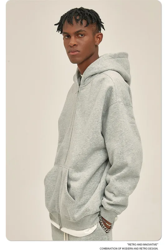 New Men Double Headed Zipper Fleece Hoodies Unisex Loose Basic Solid Warm Hooded Sweatshirts Coats For Winter HY0633 — image 34