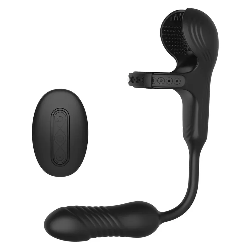 Mainan Seks Stimulator Noda Testis Cincin Ayam Remote Control Pemijat Prostat Pria Penggetar Steker Anal Pendorong untuk Pria Pasangan