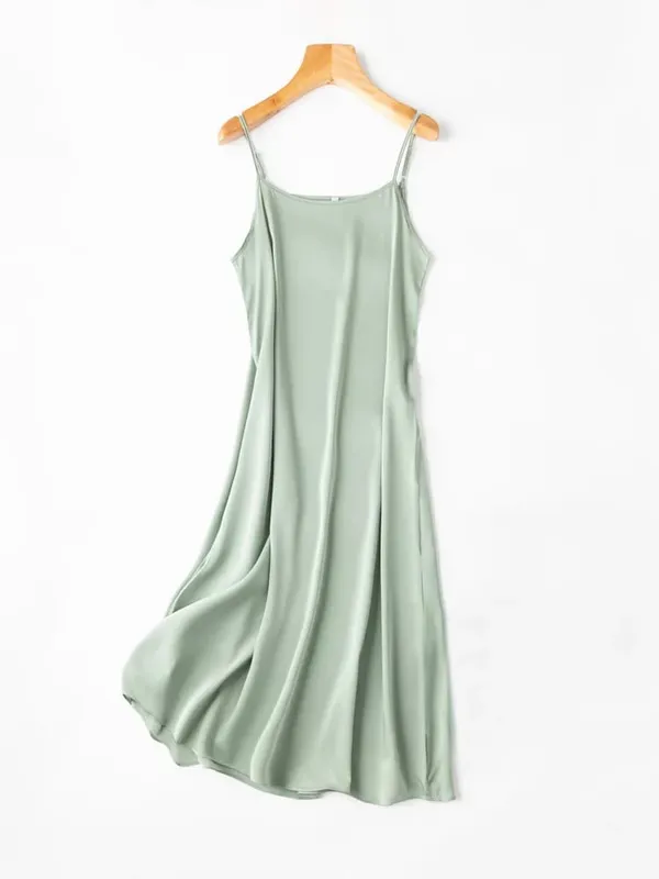 SuyaDream Women Silk Dress 93%Silk 7%Spandex Spaghetti Strap Mid Dresses 2024 Summer New Clothes Blue — image 9