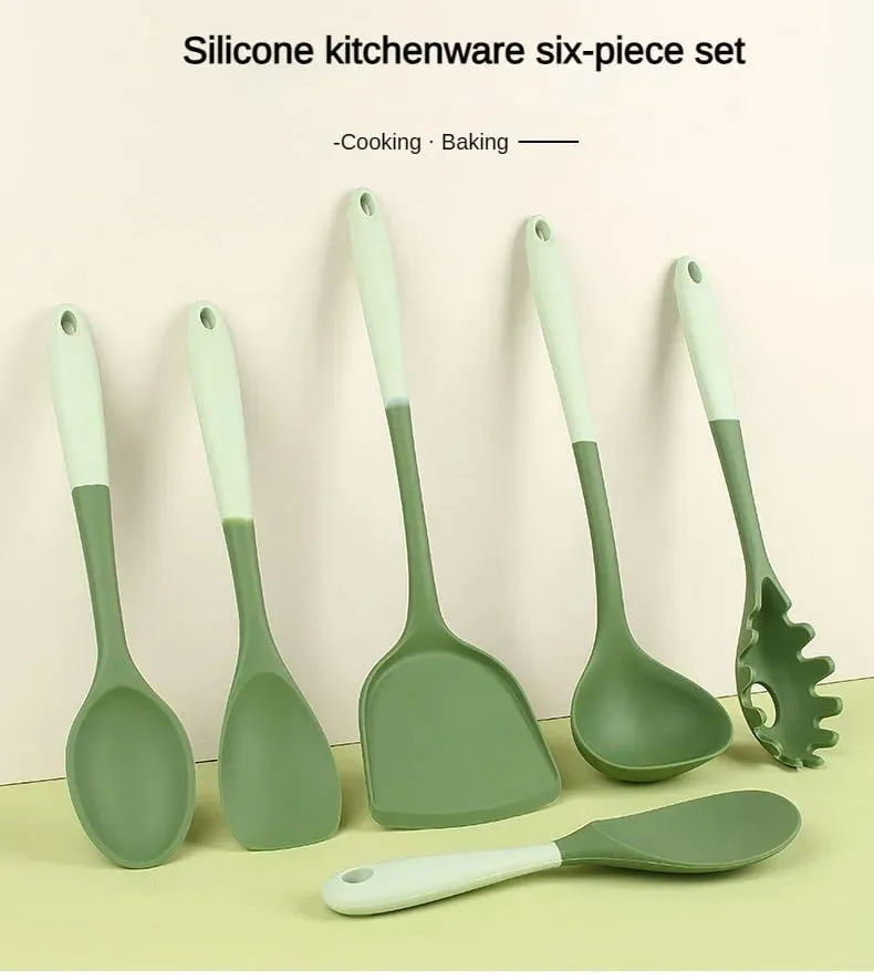 6-Piece Silicone Kitchen Utensil Set: Chinese Spatula Soup Ladle Slotted Turner Pasta Spoon Salad & Honey Scrapers for Non-S — image 7