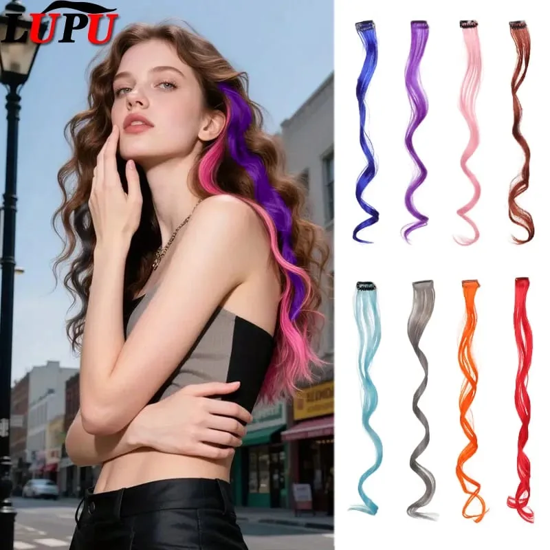 2 PCS Colorful Hair Extensions Curly Synthetic Hair Patches Rainbow Neon Party Highlights Suitable for Girls