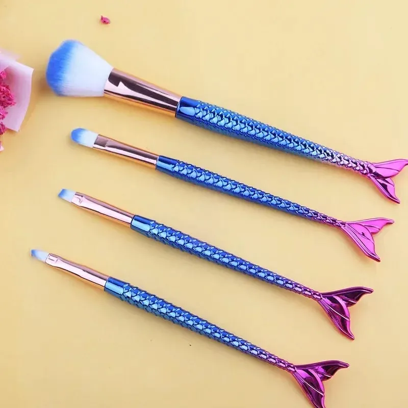 4pcs Professional Mermaid Makeup Brushes Set Eye Shadow Eyeliner High Quality Beauty Makeup Brush Tools Eyebrow Beauty Tools Kit — image 4