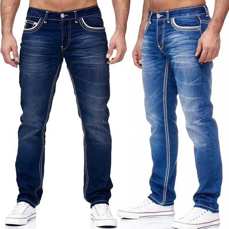 Men Jeans Black Straight Pants Spring Autmun Pockets Denim Casual Tousers Light Blue High quality Streetwear Jeans Men — image 2